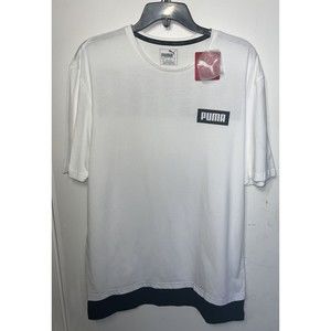 Puma T-shirt Men's White Black Spell Out Logo Short Sleeve Crew Neck Light Sze M